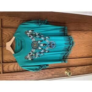 Vintage 90s Large L Single Stitch Dream Catcher Beaded & Cropped 50/50